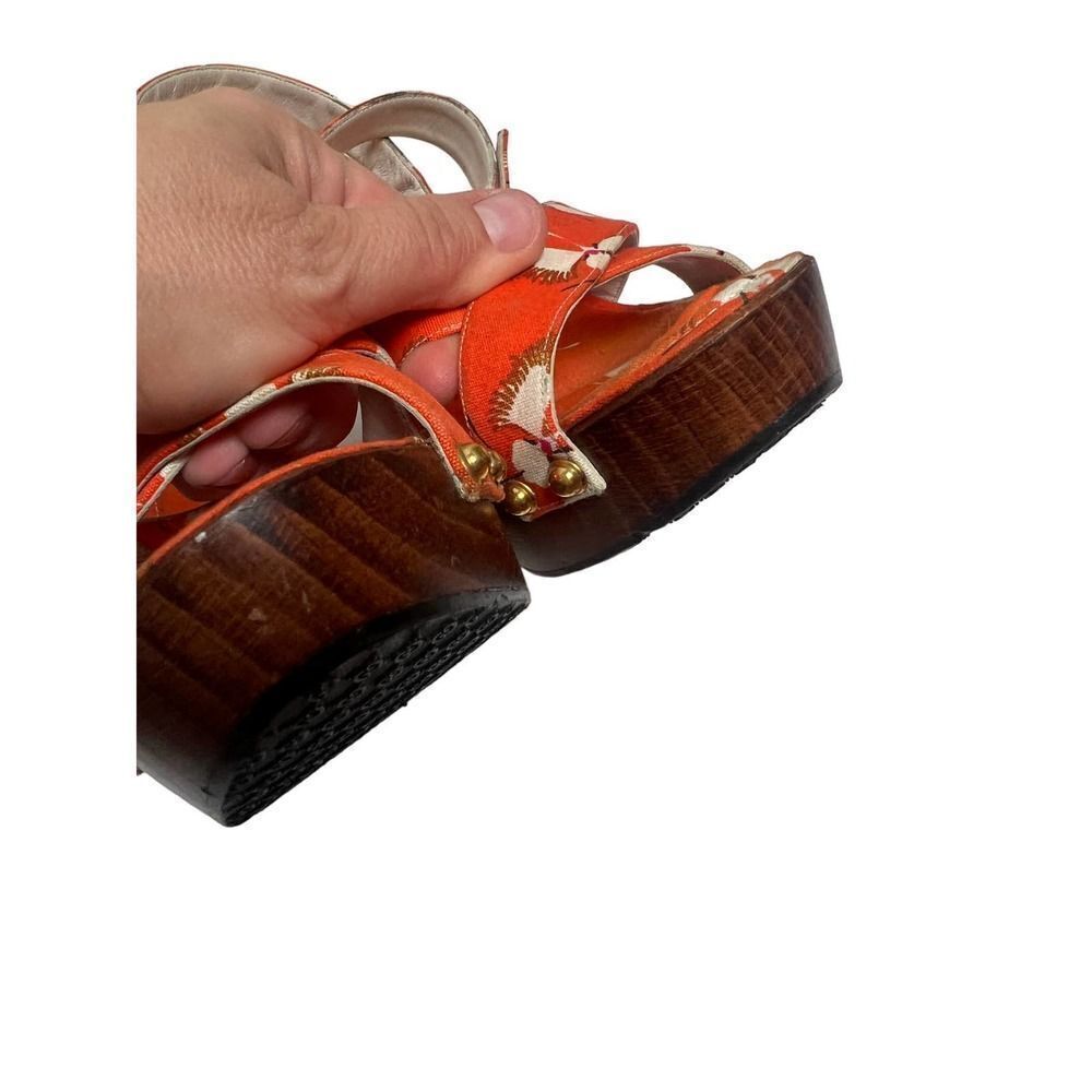 Gucci Orange Crane Wood Block Heels Sandals Sz. 8 - Picture 9 of 13